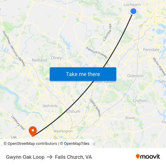 Gwynn Oak Loop to Falls Church, VA map