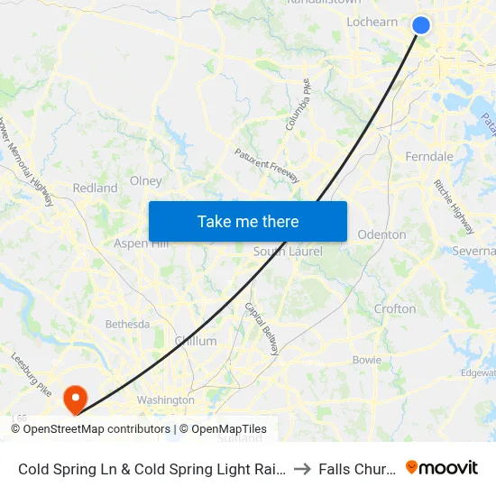 Cold Spring Ln & Cold Spring Light Rail Station Mid Wb to Falls Church, VA map