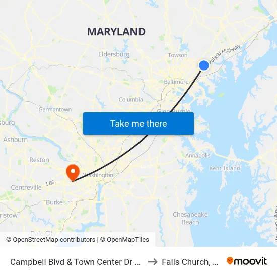 Campbell Blvd & Town Center Dr Nb to Falls Church, VA map