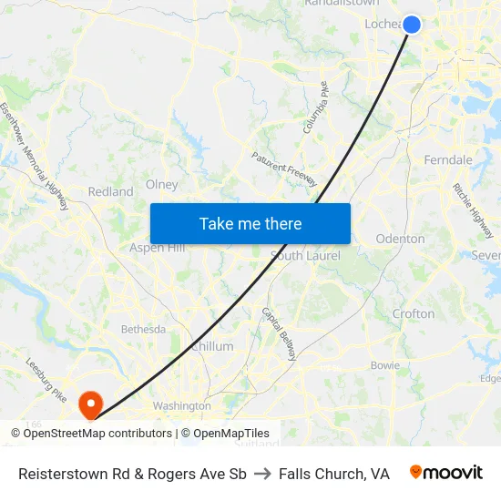 Reisterstown Rd & Rogers Ave Sb to Falls Church, VA map
