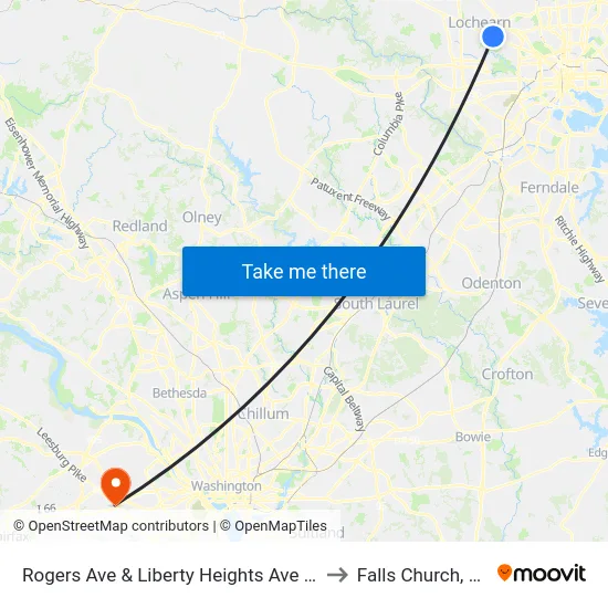 Rogers Ave & Liberty Heights Ave Sb to Falls Church, VA map