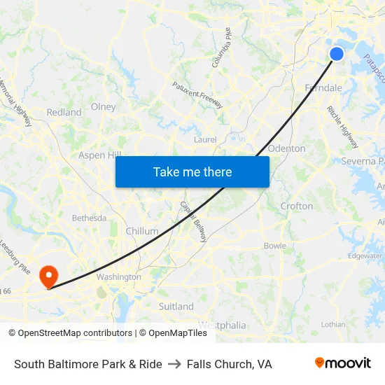 South Baltimore Park & Ride to Falls Church, VA map