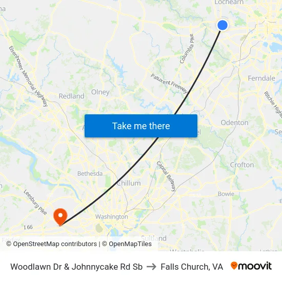 Woodlawn Dr & Johnnycake Rd Sb to Falls Church, VA map