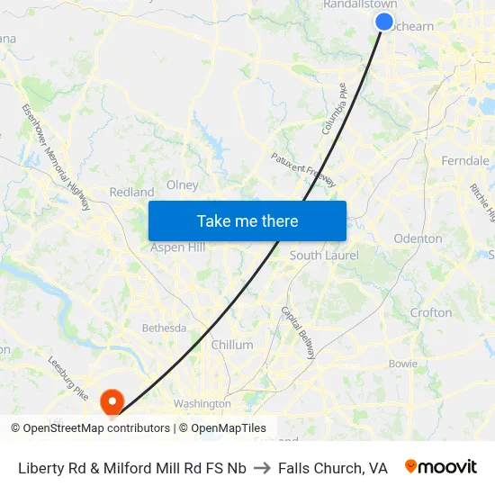 Liberty Rd & Milford Mill Rd FS Nb to Falls Church, VA map