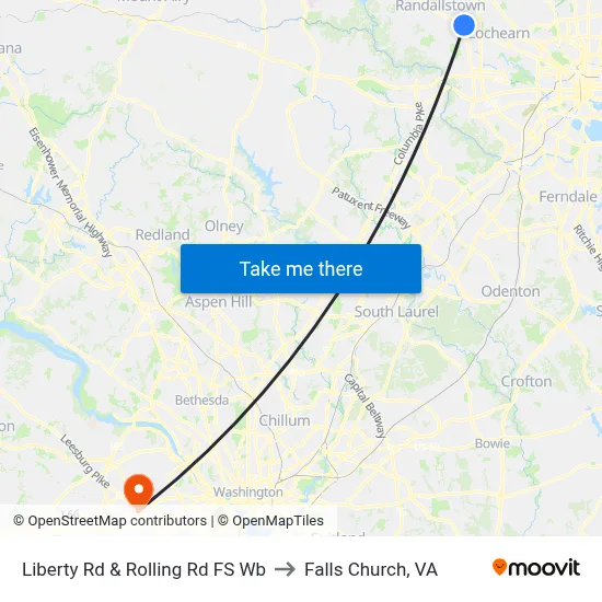 Liberty Rd & Rolling Rd FS Wb to Falls Church, VA map