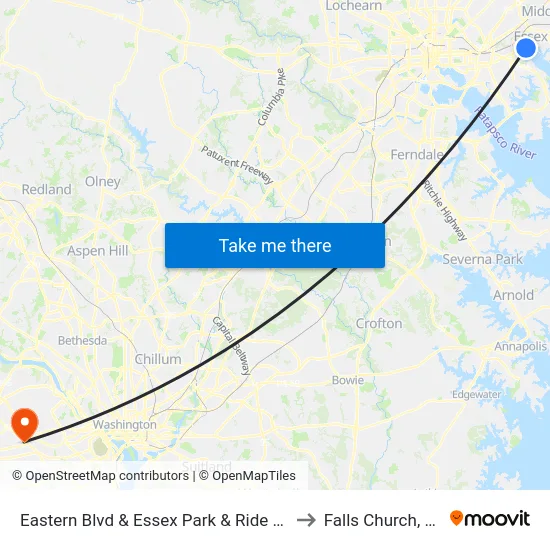 Eastern Blvd & Essex Park & Ride Wb to Falls Church, VA map