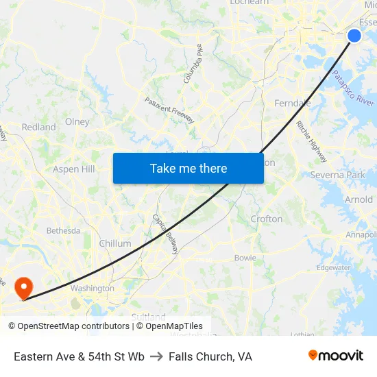 Eastern Ave & 54th St Wb to Falls Church, VA map