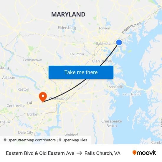 Eastern Blvd & Old Eastern Ave to Falls Church, VA map