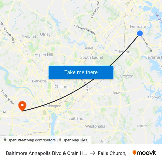 Baltimore Annapolis Blvd & Crain Hwy Eb to Falls Church, VA map