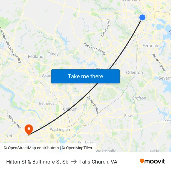 Hilton St & Baltimore St Sb to Falls Church, VA map