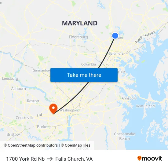 1700 York Rd Nb to Falls Church, VA map