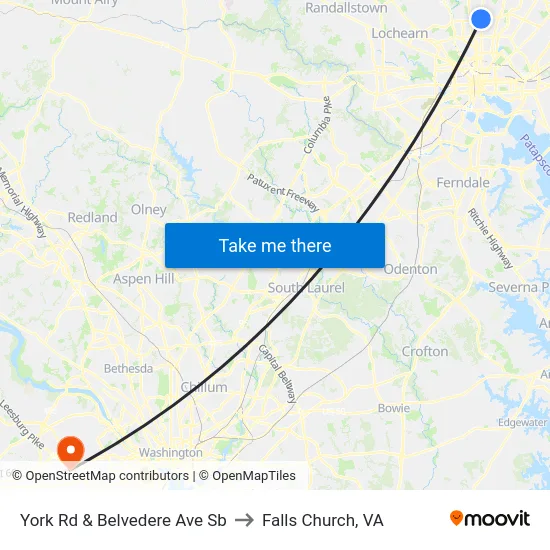 York Rd & Belvedere Ave Sb to Falls Church, VA map