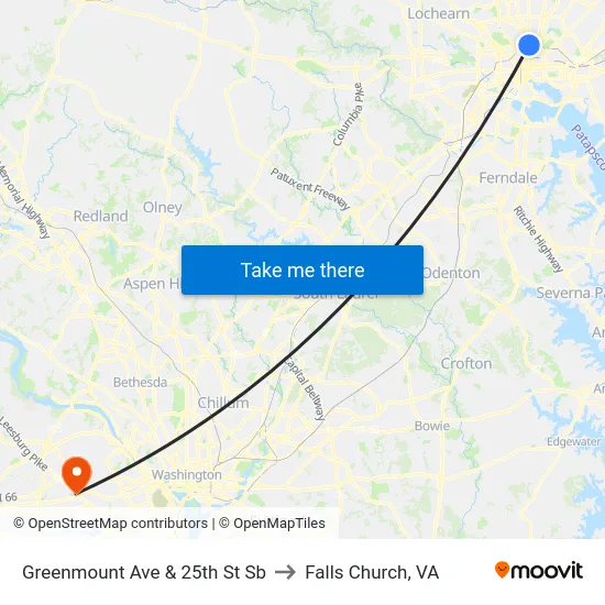 Greenmount Ave & 25th St Sb to Falls Church, VA map