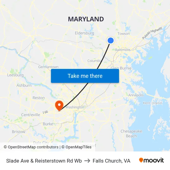 Slade Ave & Reisterstown Rd Wb to Falls Church, VA map
