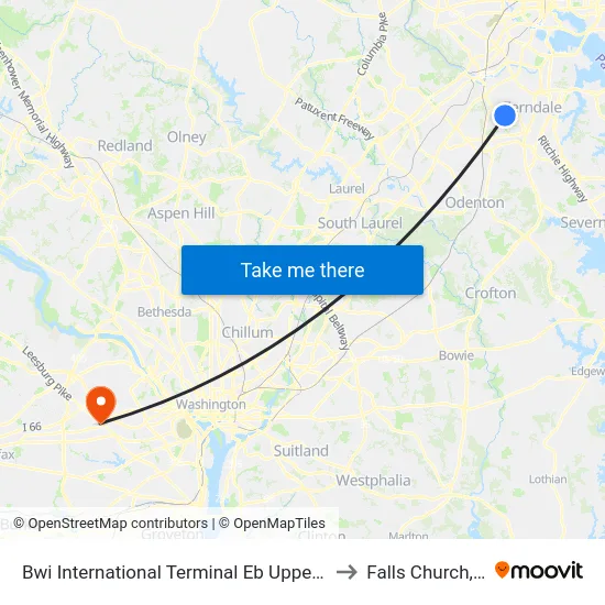 Bwi International Terminal Eb Upper Level to Falls Church, VA map