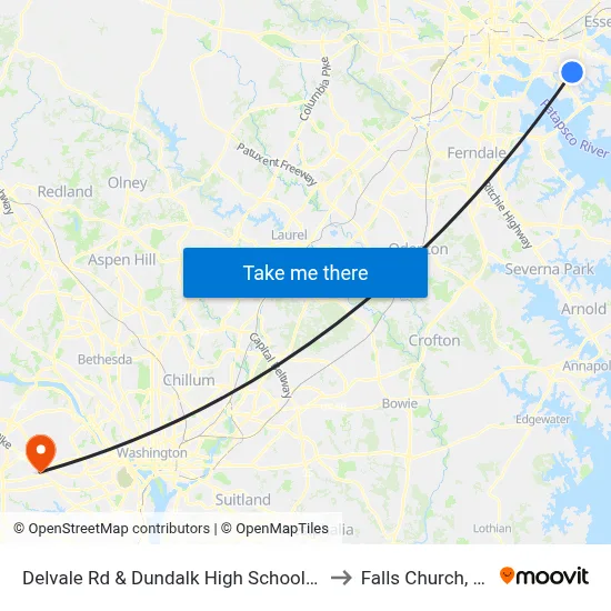 Delvale Rd & Dundalk High School Nb to Falls Church, VA map