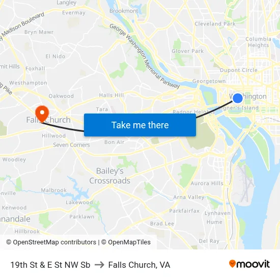 19th St & E St NW Sb to Falls Church, VA map