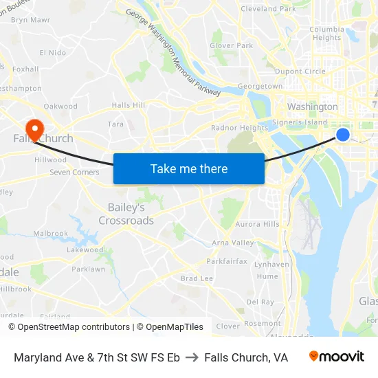 Maryland Ave & 7th St SW FS Eb to Falls Church, VA map