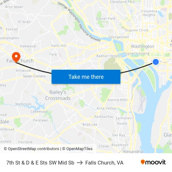 7th St & D & E Sts SW Mid Sb to Falls Church, VA map