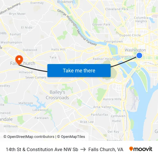 14th St & Constitution Ave NW Sb to Falls Church, VA map