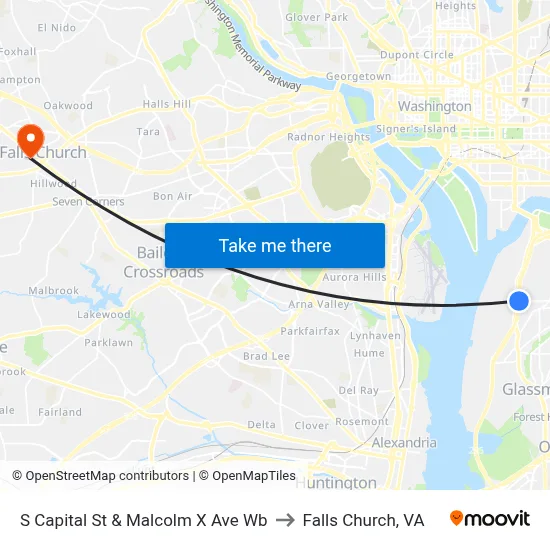 S Capital St & Malcolm X Ave Wb to Falls Church, VA map