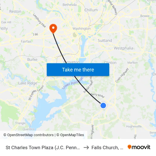 St Charles Town Plaza (J.C. Penney) to Falls Church, VA map