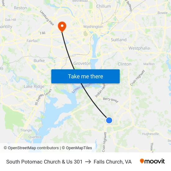 South Potomac Church & Us 301 to Falls Church, VA map