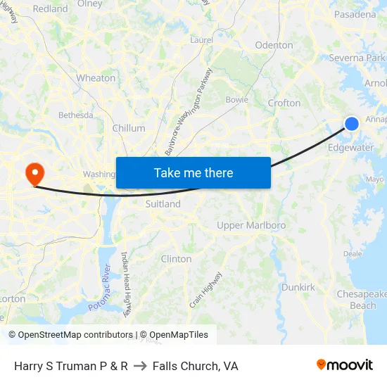 Harry S Truman P & R to Falls Church, VA map