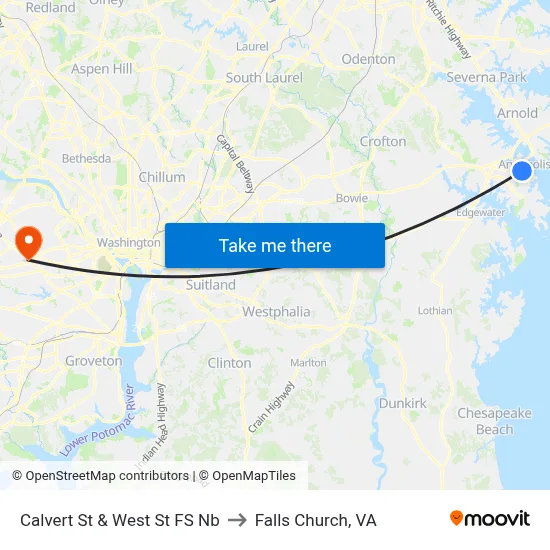 Calvert St & West St FS Nb to Falls Church, VA map