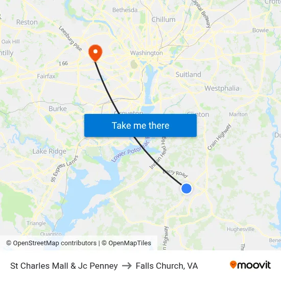 St Charles Mall & Jc Penney to Falls Church, VA map