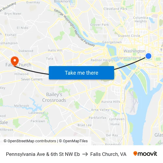 Pennsylvania Ave & 6th St NW Eb to Falls Church, VA map
