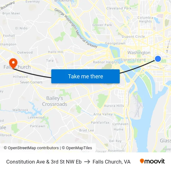 Constitution Ave & 3rd St NW Eb to Falls Church, VA map