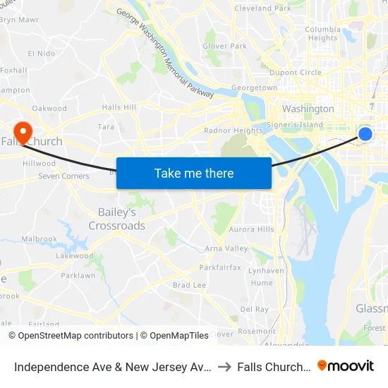 Independence Ave & New Jersey Ave SE Eb to Falls Church, VA map