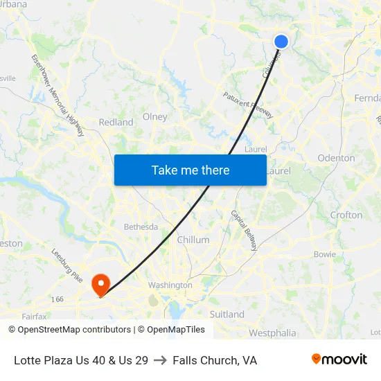 Lotte Plaza Us 40 & Us 29 to Falls Church, VA map
