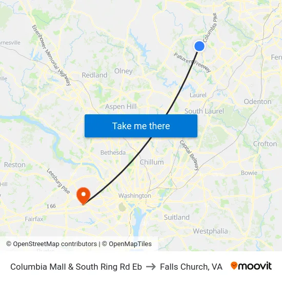 Columbia Mall & South Ring Rd Eb to Falls Church, VA map