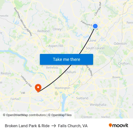 Broken Land Park & Ride to Falls Church, VA map
