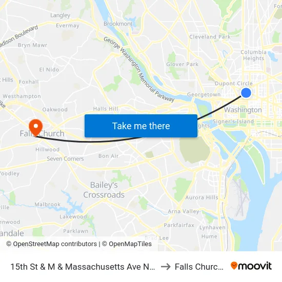 15th St & M & Massachusetts Ave NW Mid Nb to Falls Church, VA map