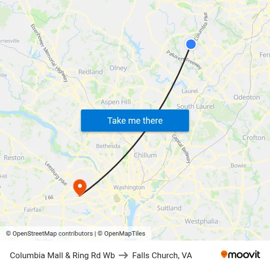 Columbia Mall & Ring Rd Wb to Falls Church, VA map