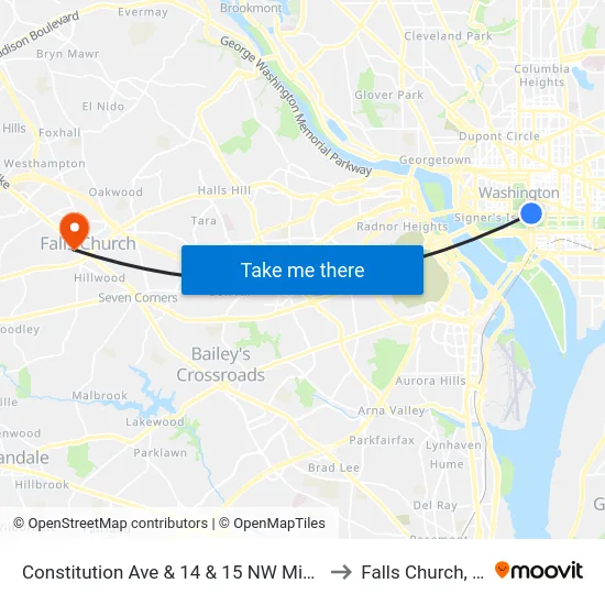 Constitution Ave & 14 & 15 NW Mid Wb to Falls Church, VA map
