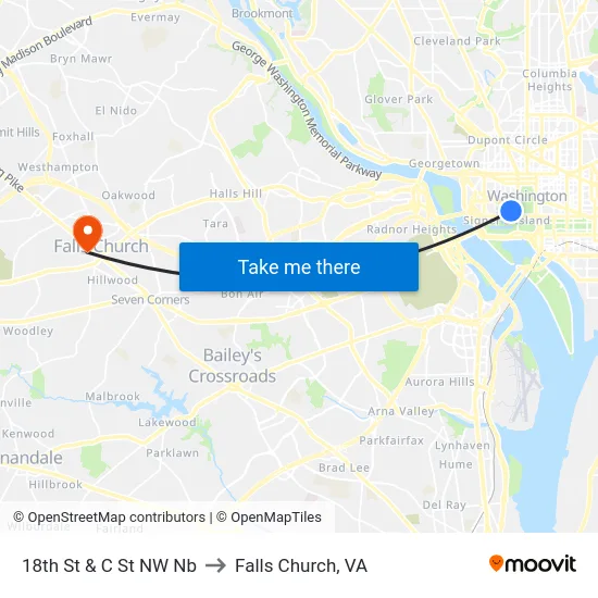 18th St & C St NW Nb to Falls Church, VA map