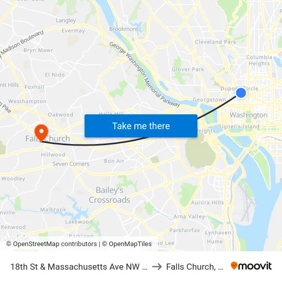 18th St & Massachusetts Ave NW Nb to Falls Church, VA map