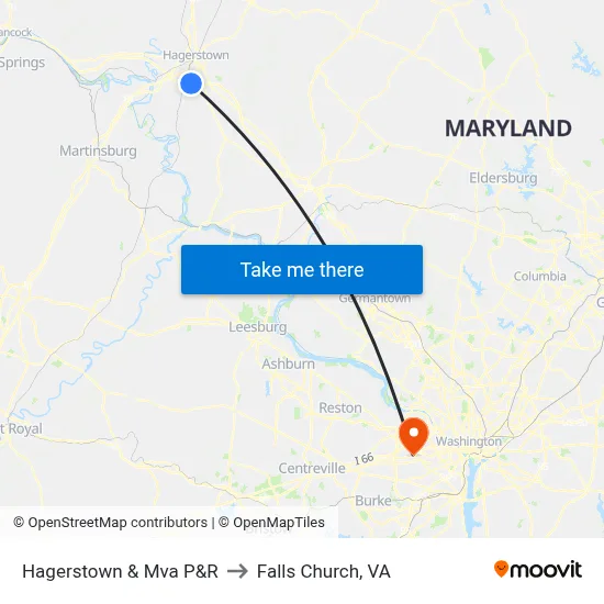 Hagerstown & Mva P&R to Falls Church, VA map