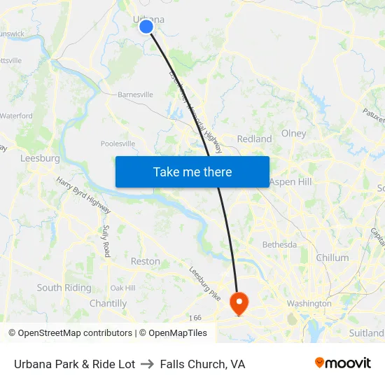 Urbana Park & Ride Lot to Falls Church, VA map