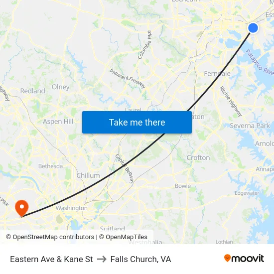 Eastern Ave & Kane St to Falls Church, VA map