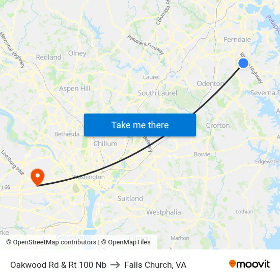 Oakwood Rd & Rt 100 Nb to Falls Church, VA map
