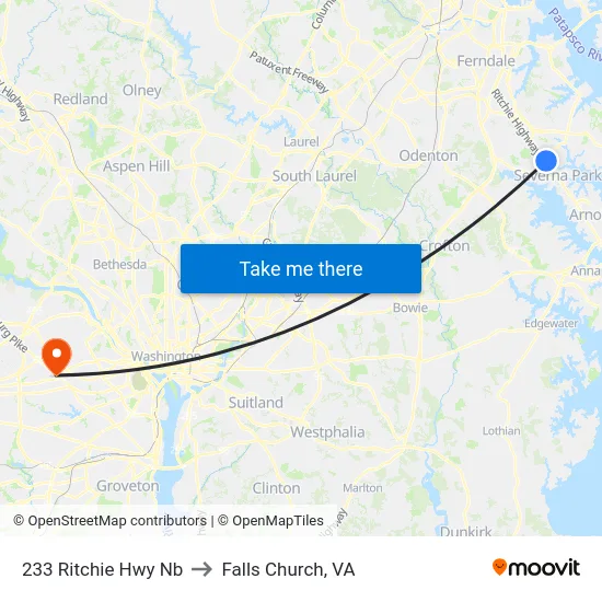 233 Ritchie Hwy Nb to Falls Church, VA map