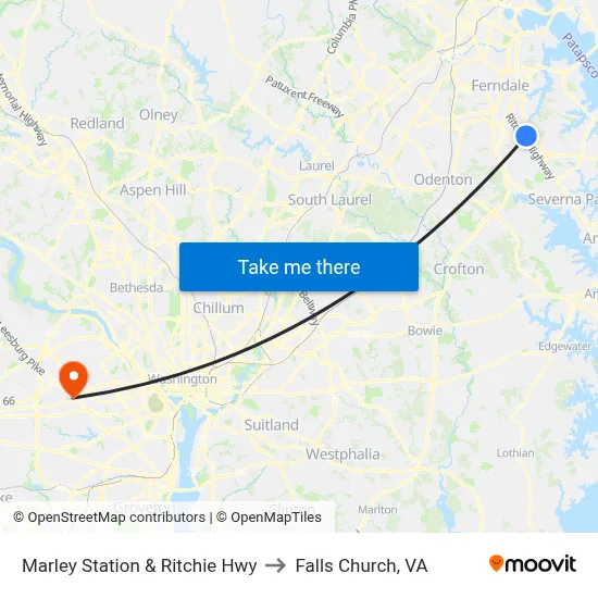 Marley Station & Ritchie Hwy to Falls Church, VA map