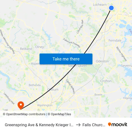 Greenspring Ave & Kennedy Krieger Institute Nb to Falls Church, VA map