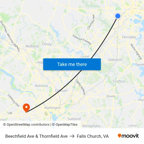 Beechfield Ave & Thornfield Ave to Falls Church, VA map