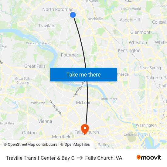 Traville Transit Center & Bay C to Falls Church, VA map